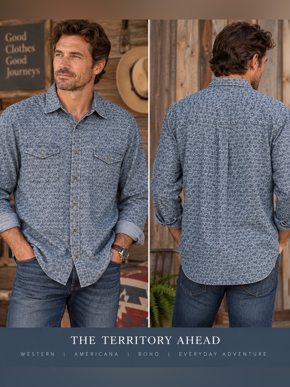 The Territory Ahead Men’s Large Paisley Blue 100% Cotton Shirt Western Vintage